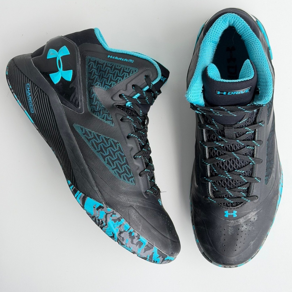 Under Armour ClutchFit Drive 2 Basketball Shoes Mens 10 Black Blue High Top